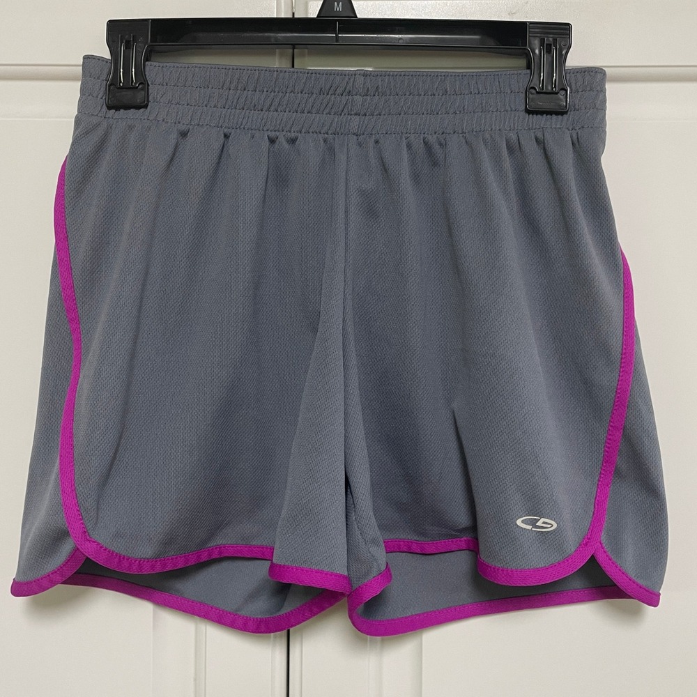 Champion Duo Dry Athletic Shorts Womens Small S/P Gray Purple Trim Gym Run